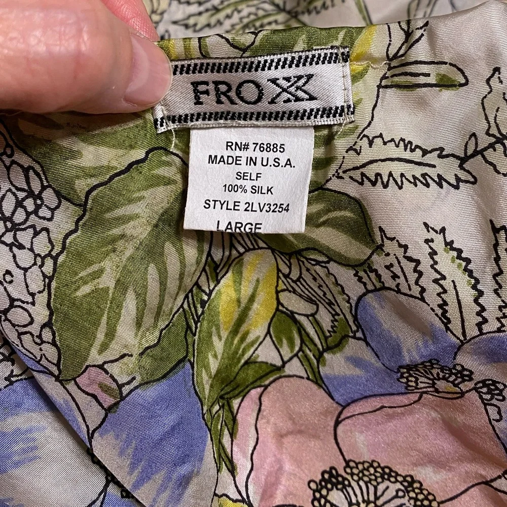 Y2K Froxx SILK Watercolor Floral Bamboo Ring Halter Top USA MADE Vintage Large - Picture 5 of 7